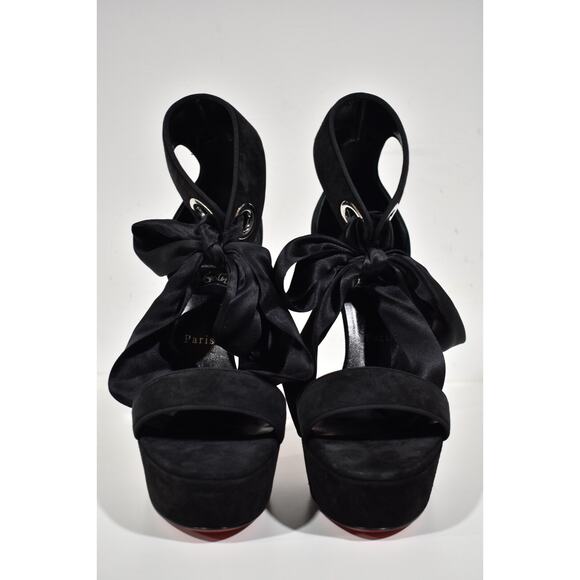 Christian Louboutin Torrida Alta 150 Black Silk Bow Platform Sandal Heel Pump 42 - Picture 5 of 12